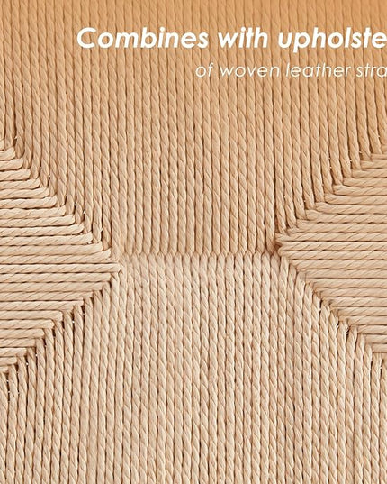 Modern Boho Accent Chairs for Living Room,Mid Century Accent Chair,Side Chair Indoor Scandinavian Cognac Natural Wood Beech Braided Jute Woven Weave Paper Rope Seat - LeafyLoom
