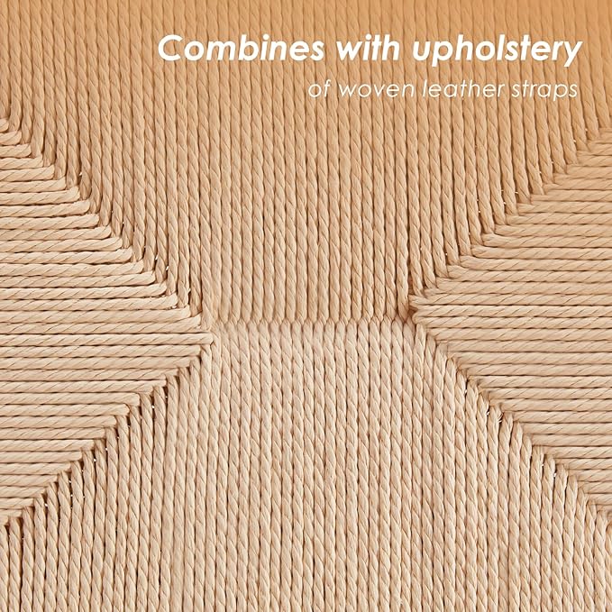 Modern Boho Accent Chairs for Living Room,Mid Century Accent Chair,Side Chair Indoor Scandinavian Cognac Natural Wood Beech Braided Jute Woven Weave Paper Rope Seat - LeafyLoom