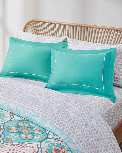 Degrees of Comfort Full Size Comforter Sets with Sheets Floral, Aqua Boho Complete Bedding Set for teen girls, Microfiber 8 Piece Bed in a Bag with Side Pockets, Matching Decorative Pillow - LeafyLoom