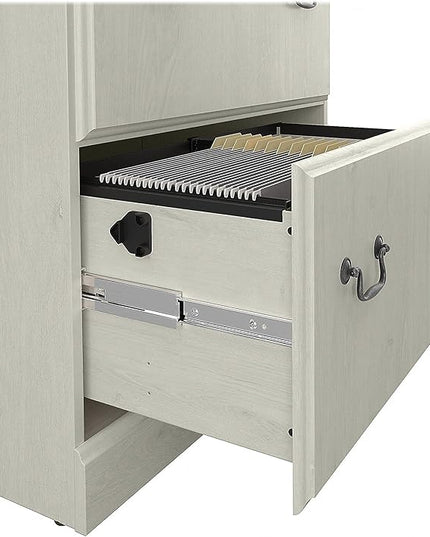 Bush Furniture Saratoga 2 Drawer Lateral File Cabinet in Harvest Cherry, Document Storage Chest for Home Office, Linen White Oak - LeafyLoom
