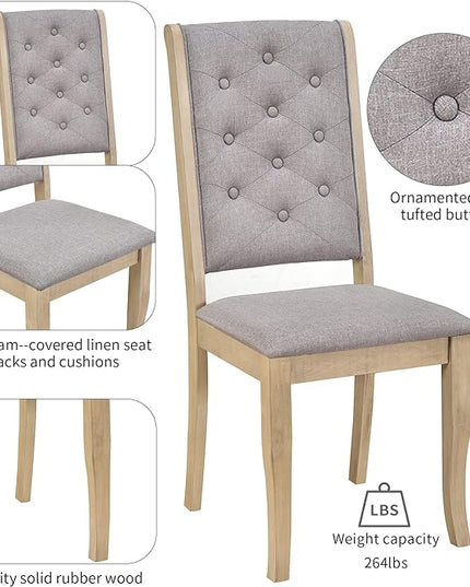 Solid Wood, Kitchen Dining, 6-Piece Retro Dinette Set with Unique-Designed Table Legs and Foam-Covered Seat Backs & Cushions for Living Room, Gray Wash - LeafyLoom