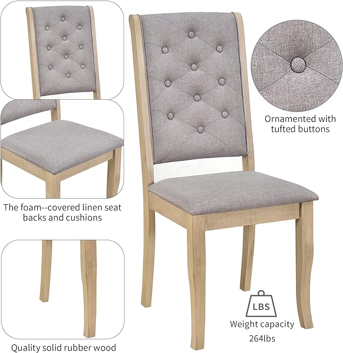 Solid Wood, Kitchen Dining, 6-Piece Retro Dinette Set with Unique-Designed Table Legs and Foam-Covered Seat Backs & Cushions for Living Room, Gray Wash - LeafyLoom