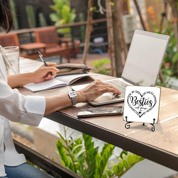 Friend Gifts for Women Birthday, Friendship Gifts Desk Decor Wood Plaque with Stand, Long Distance Relationships Bestie Gift -A34 - LeafyLoom