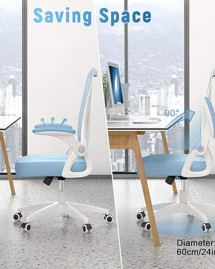 naspaluro Ergonomic Office Chair, Mid Back Desk Chair with Adjustable Height, Swivel Chair with Flip-Up Arms and Lumbar Support, Breathable Mesh Computer Chair for Home/Study/Working, Blue - LeafyLoom