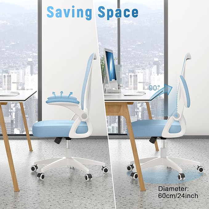 naspaluro Ergonomic Office Chair, Mid Back Desk Chair with Adjustable Height, Swivel Chair with Flip-Up Arms and Lumbar Support, Breathable Mesh Computer Chair for Home/Study/Working, Blue - LeafyLoom