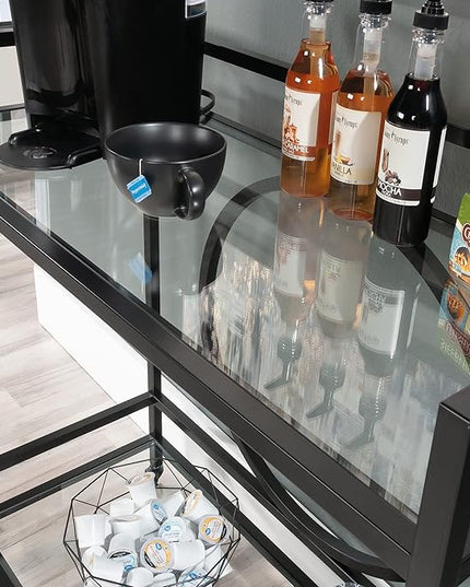 Sauder International Lux Bar Cart, Black Finish - LeafyLoom