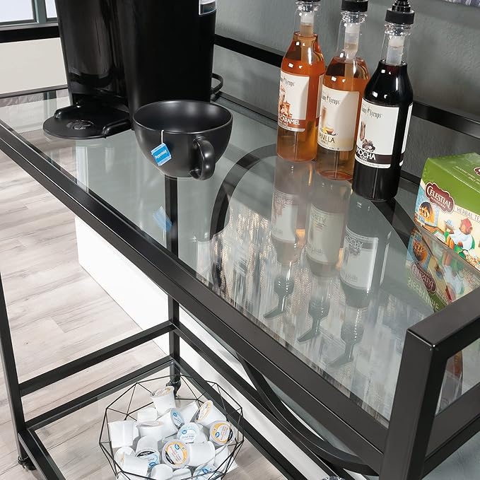 Sauder International Lux Bar Cart, Black Finish - LeafyLoom
