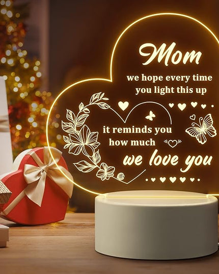 Mothers Day Gift for Mom from Daughter or Son, Thoughtful Birthday Gifts for Mom - Heart-shaped Night Light with Warm Words - Best Mom Gift Ideas - Perfect Mom Birthday Gifts - LeafyLoom