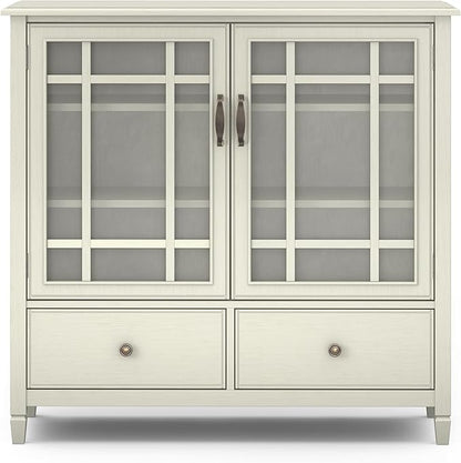 SIMPLIHOME Connaught Low Storage Cabinet, 46 inch, Antique White - LeafyLoom