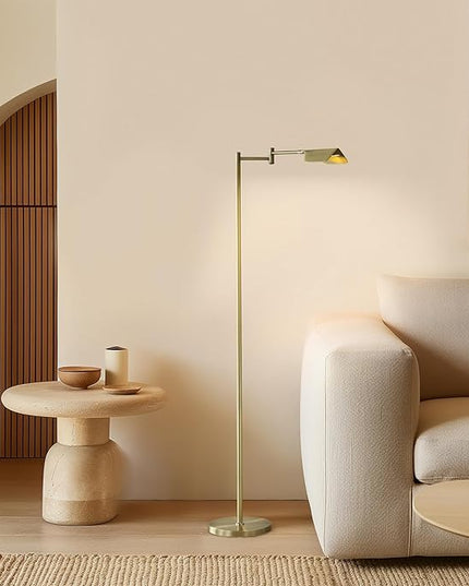 Brightech Leaf Pharmacy LED Reading Lamp, Dimmable Floor Lamp with Easy Rotation over Chair or Desk for Living Rooms & Offices, Adjustable Standing Tall Lamp, For Sewing & Crafts, Antique Brass (Gold) - LeafyLoom