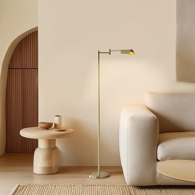 Brightech Leaf Pharmacy LED Reading Lamp, Dimmable Floor Lamp with Easy Rotation over Chair or Desk for Living Rooms & Offices, Adjustable Standing Tall Lamp, For Sewing & Crafts, Antique Brass (Gold) - LeafyLoom