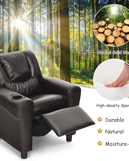 ARLIME Kids Recliner chair, toddler Armchair Upholstered Couch with Cup Holder, Backrest, baby Leather sofa with Headrest and Footrest, Child Furniture for Ages 2-7 - LeafyLoom