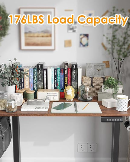 STARY Electric Adjustable Height Sit Stand Home Office Desk with Splice Board, 40x24, Rustic Brown/Black Frame - LeafyLoom