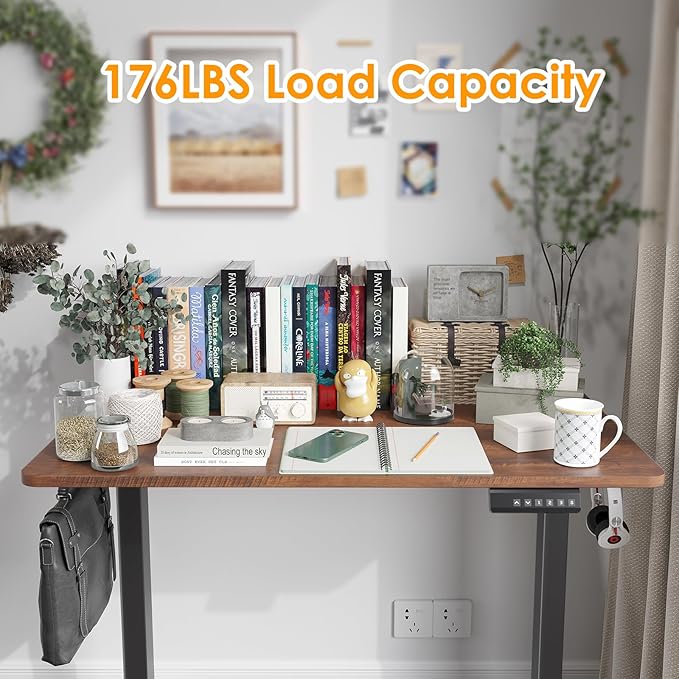 STARY Electric Adjustable Height Sit Stand Home Office Desk with Splice Board, 40x24, Rustic Brown/Black Frame - LeafyLoom