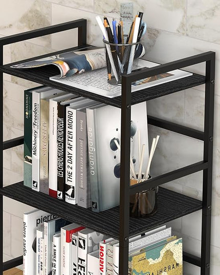 CADUKE Industrial Bookcase 3 Tier Book Shelf Organizer for Office Small Bookshelf with Storage for Bedroom Black Book Display Shelf Wood for Living Room Study Room - LeafyLoom