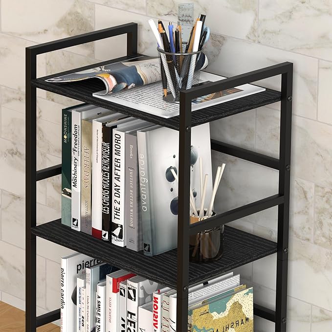 CADUKE Industrial Bookcase 3 Tier Book Shelf Organizer for Office Small Bookshelf with Storage for Bedroom Black Book Display Shelf Wood for Living Room Study Room - LeafyLoom