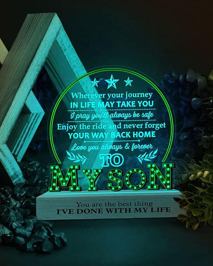 ARTSYWIX 3D Illusion Lamp with Wooden Base, Acrylic Night Light - USB Powered, Personalized Gift for Son, Birthday, Graduation, Decorative Tabletop Lamp - LeafyLoom