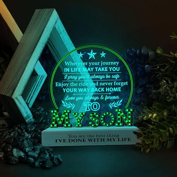 ARTSYWIX 3D Illusion Lamp with Wooden Base, Acrylic Night Light - USB Powered, Personalized Gift for Son, Birthday, Graduation, Decorative Tabletop Lamp - LeafyLoom