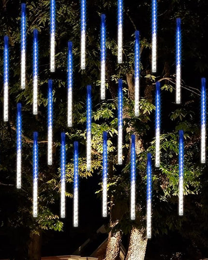 Dazzle Bright 288 LED Christmas Light, 11.8 Inch Meteor Shower Rain Lights with 8 Tubes，Waterproof Plug in Falling Rain Lights Christmas Decorations for Xmas Bushes Tree Yard Party, Blue and White DazzleBright