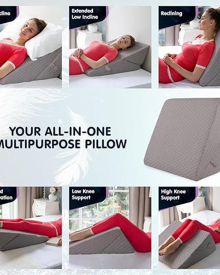 Adjustable Bed Wedge Pillow for Sleep Apnea, Gerd, Acid Reflux, Post Surgery, Heartburn - Foam Wedge Pillow for Back Pain Relief, Sleep Apnea Pillow Wedge or Bed Wedge Pillow for Sleeping for Seniors - LeafyLoom