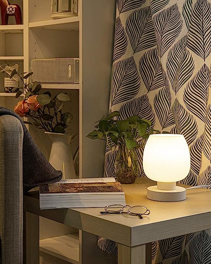 Touch Bedside Table Lamp Set of 2 - Small Modern Table Lamp for Bedroom Living Room Nightstand, 3-Way Dimable Desk lamp with White Opal Glass Lamp Shade, 2700K LED Bulb, Simple Design Home Decor - LeafyLoom