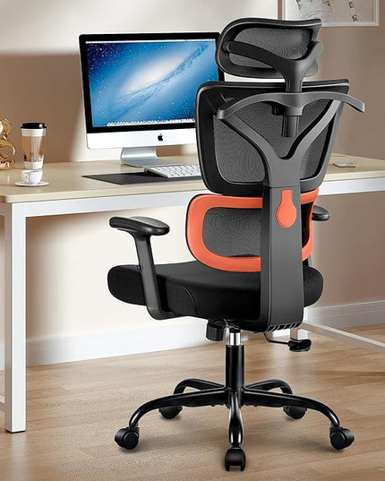 Office Chair Ergonomic Desk Chair, High Back Gaming Chair, Big and Tall Reclining chair Comfy Home Office Desk Chair Lumbar Support Breathable Mesh Computer Chair Adjustable Armrests(B-Orange) - LeafyLoom