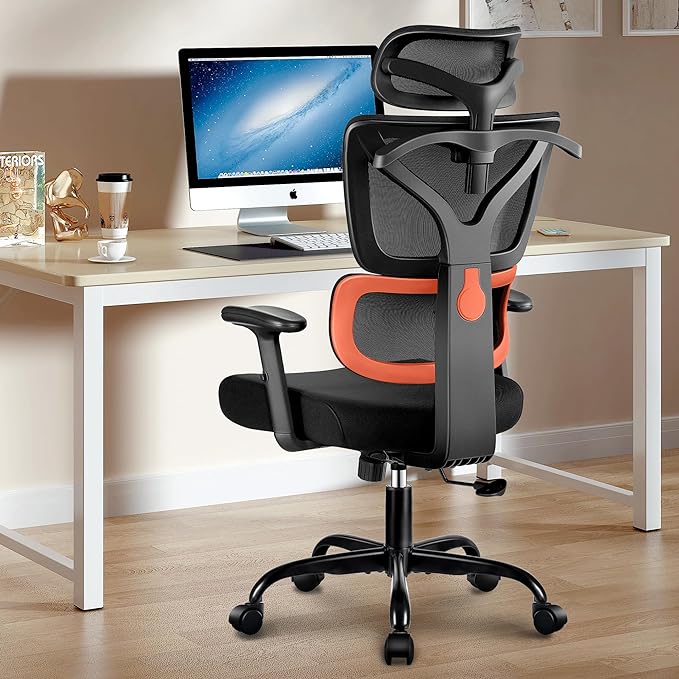 Office Chair Ergonomic Desk Chair, High Back Gaming Chair, Big and Tall Reclining chair Comfy Home Office Desk Chair Lumbar Support Breathable Mesh Computer Chair Adjustable Armrests(B-Orange) - LeafyLoom