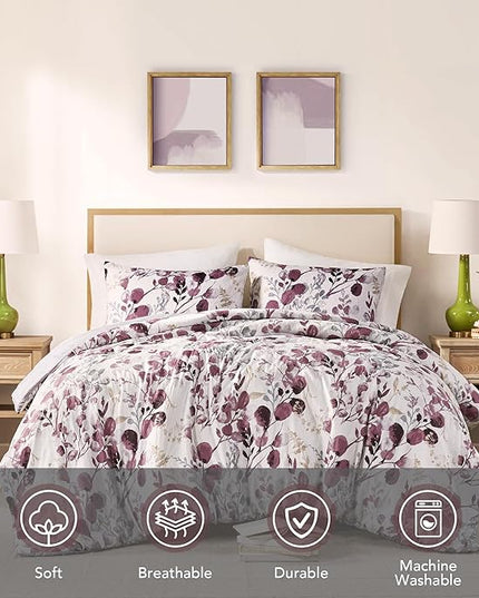 Codi Floral Queen Comforter Set for Womens, Spring Lavender Bedding Sets with Soft Seersucker 3pcs - 1 Flower Comforters and 2 Pillows Case, Lilac Purple - LeafyLoom