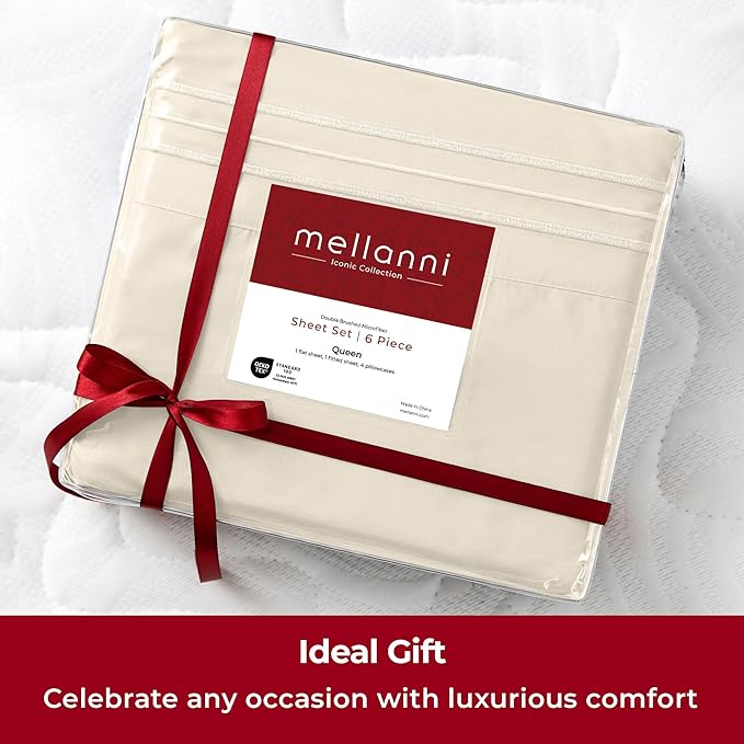 Mellanni Full Sheets Set - 6 PC Iconic Collection Bedding Sheets & Pillowcases - Luxury, Ultra Soft, Cooling Bed Sheets - Deep Pocket up to 16 inch - 6 PC (Full, Golden Ivory w/Extra Pillow Cases) - LeafyLoom
