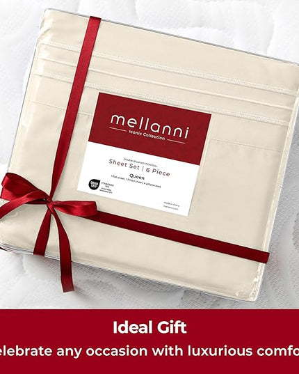Mellanni King Sheets Set - 6 PC Iconic Collection Bedding Sheets & Pillowcases - Luxury, Ultra Soft, Cooling Bed Sheets - Deep Pocket up to 16 inch - 6 PC (King, Golden Ivory w/Extra Pillow Cases) - LeafyLoom