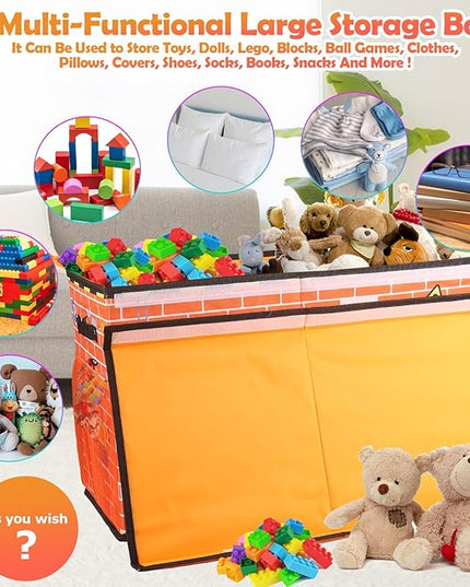 Large Toy Box Chest, Collapsible Sturdy Toy Storage Organizer for Kids, Boys, Girls, 25"x13"x16" Toy Chest Storage Bins with Lids Toy Bins Baskets Boxes for Living Room, Playroom, Nursery, Orange - LeafyLoom