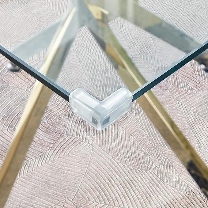 NicBex Rectangular Glass Dining Table Contemporary Square Clear Dining Tempered Glass Table with Gold Finish Stainless Steel Legs for Kitchen Dining Living Meeting Room Banquet Hall, Gold - LeafyLoom