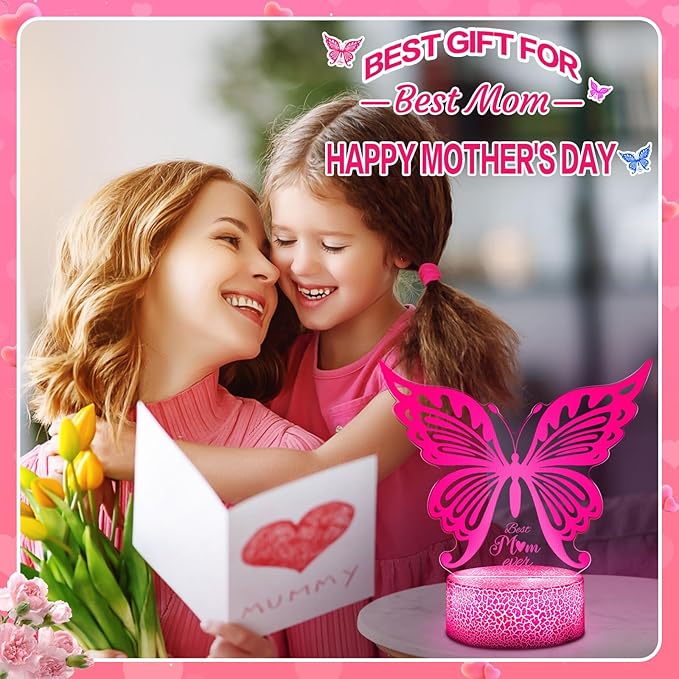 Linkax Mom Birthday Gifts, 7 Colors Changing Butterfly Gifts for Mom from Daughter Son, Mom Gifts Room Decorative Night Light, Thanksgiving Mothers Day Birthday Gifts for Mom, Best Mom Ever Gifts - LeafyLoom