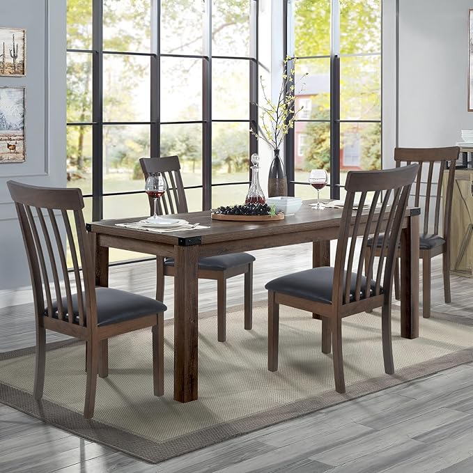 COLAMY Wooden Dining Chairs Set of 4, PU Leather Dining Room Kitchen Side Chair with Spindle High Back and Adjustable Foot Pegs - LightBrown - LeafyLoom