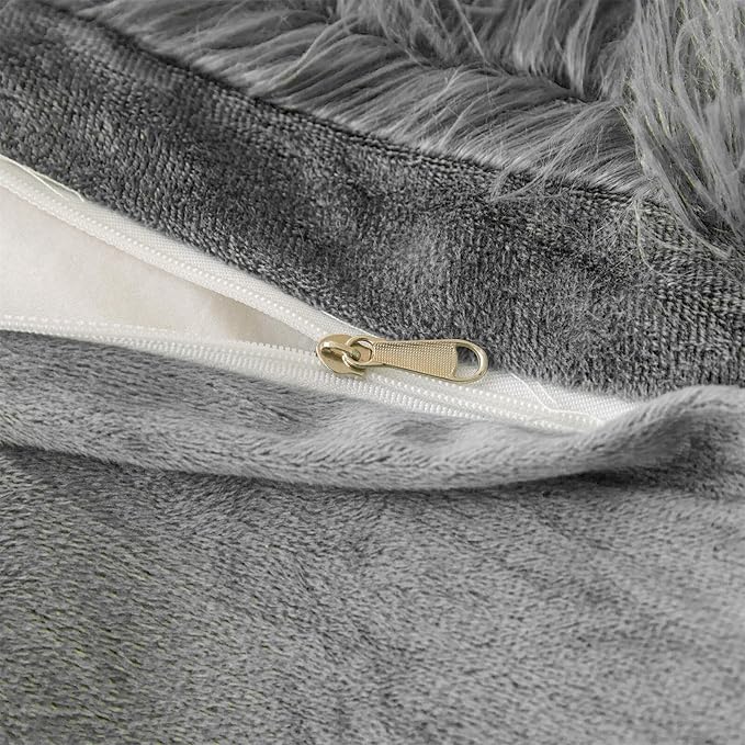 Fluffy Faux Fur dark grey Comforter Cover Set Queen - Ultra Soft Plush dark grey Bedding Sets 3 Pieces (1 fluffy duvet cover + 2 Faux Fur Pillow case) Cute dark grey Bed Set (Dark Grey, Queen) - LeafyLoom