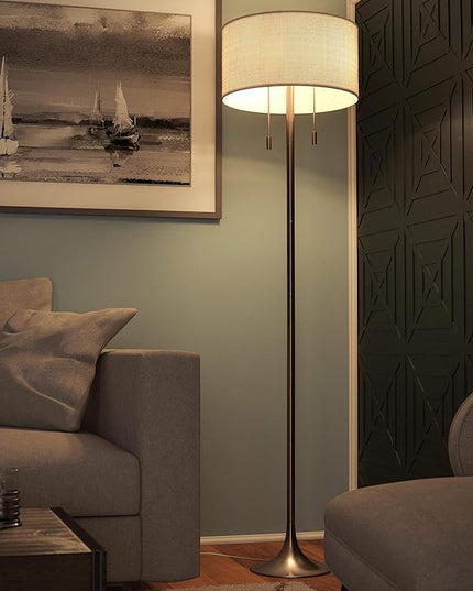 Kenroy Home 21405AB Stowe Floor Lamp with Antique Brass Finish, Modern Style, 61" Height, 19" Width, 19" Depth - LeafyLoom