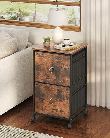 HOOBRO 2 Drawer Mobile File Cabinet, Rolling Printer Stand, Vertical Filing Cabinet, Office Cabinet, Filing Cabinet for Home Office, A4/Letter Size, Nonwovens Drawer, Rustic Brown BF20WJ01 - LeafyLoom