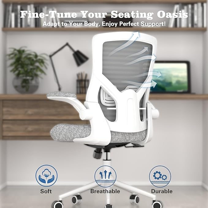Office Chair, High Back Desk Chair with Adjustable Lumbar Support, Ergonomic Mesh Computer Chair with Premium Cold-Cured Cushion, Height Liftable Swivel Chair for Home Office - LeafyLoom