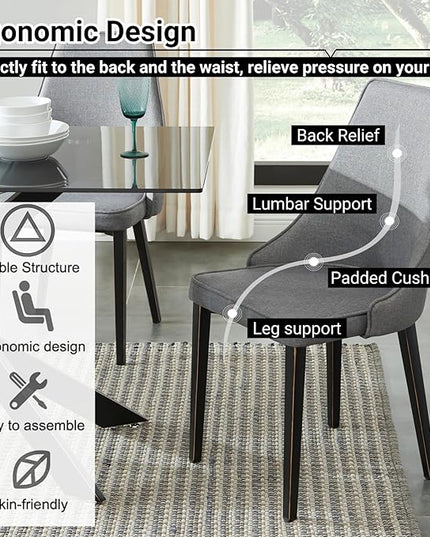 Dining Chairs Set of 2, Modern and Minimalist Leisure Backrest Textile Chairs. Leisure Upholstered Textile Dining Chair with Gold Metal Chromed Legs - LeafyLoom