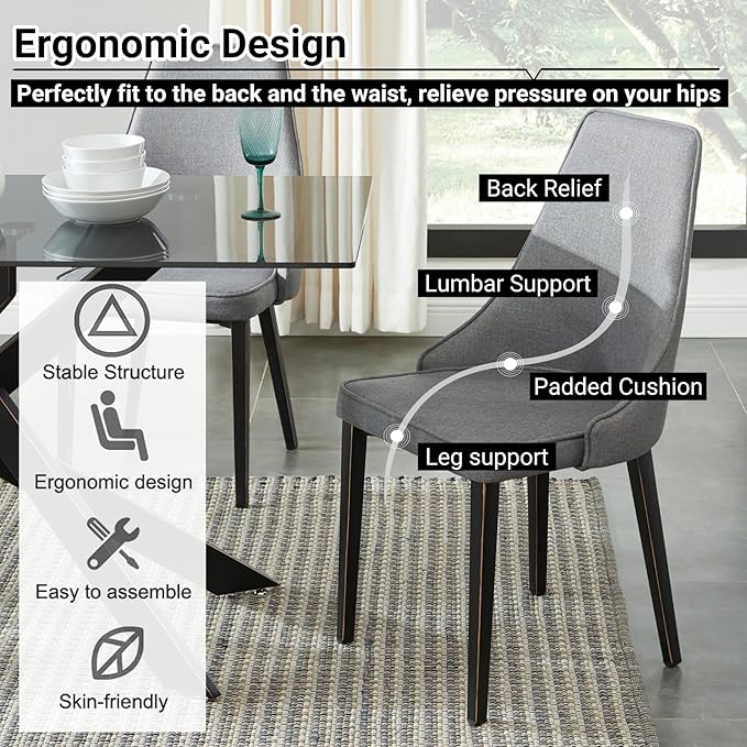 Dining Chairs Set of 2, Modern and Minimalist Leisure Backrest Textile Chairs. Leisure Upholstered Textile Dining Chair with Gold Metal Chromed Legs - LeafyLoom