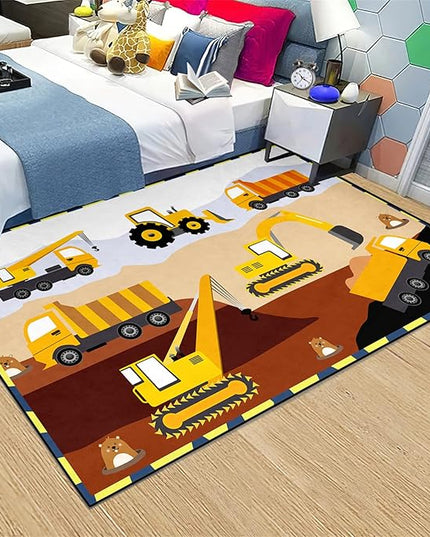Construction Rugs for Boys Room Car Rug for Boys Room Car Rug Play Mat Kids Rugs for Playroom Car Play Mat Car Rugs for Kids Construction Decor for Boys Room 2'5''×4' - LeafyLoom