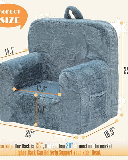 Snuggly-Soft Cuddly Toddler Plush Armchair for Boys and Girls Fuzzy Plush Kids Sofa Couch Reading Chair with Children Friendly Handle for Easy Movement & Double Pockets for Storage, Dark Grey - LeafyLoom