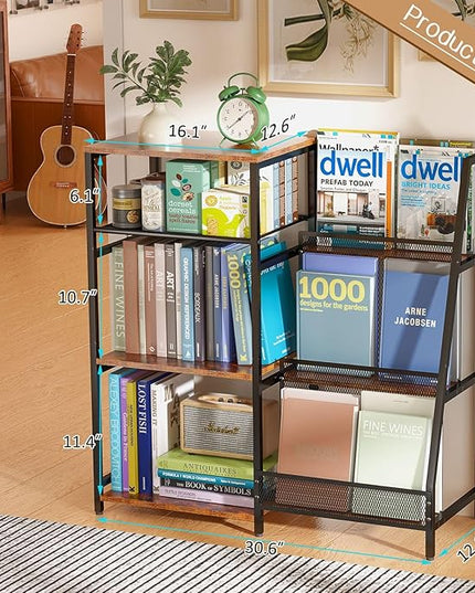 Vintage Bookshelf, Wooden Kids Bookshelf with 3-Tier Ladder Book Display Rack, Small Book Shelf Library Bookcase Storage Organizer, Short Wide Small Bookshelf Bookcase for HomeOffice - LeafyLoom