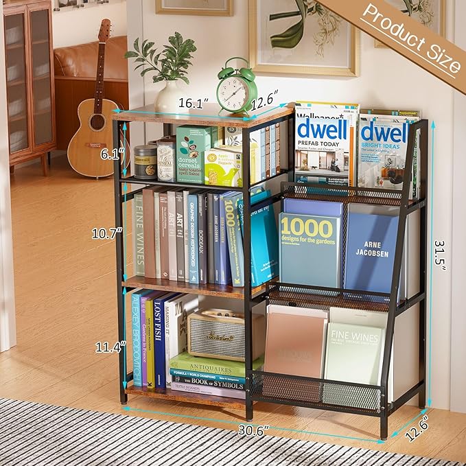 Vintage Bookshelf, Wooden Kids Bookshelf with 3-Tier Ladder Book Display Rack, Small Book Shelf Library Bookcase Storage Organizer, Short Wide Small Bookshelf Bookcase for HomeOffice - LeafyLoom