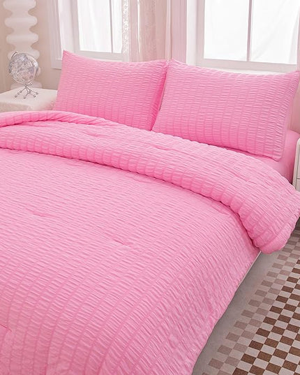 Pink Comforter Sets Queen Size, Pink Bedding Sets,Bed in a Bag Comforter 5 Pieces-Soft Lightweight Microfiber Bed Set for All Season… - LeafyLoom