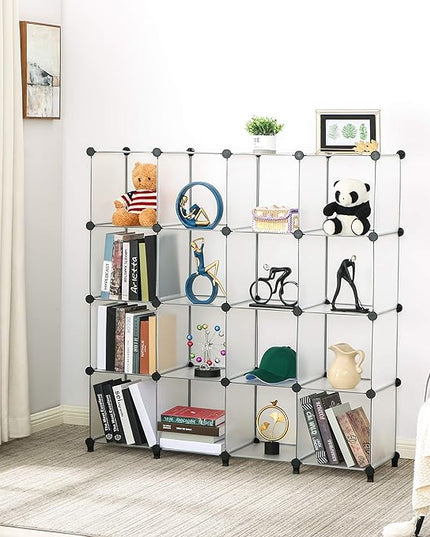 ANWBROAD Cube Storage Organizer 16 Cubes DIY Closet Cabinet Bookshelf Kids Organizers and Storage for Bedroom Closet Organizer Cubby Shelving Plastic Bookcase Office Living Room White ULCS016T - LeafyLoom