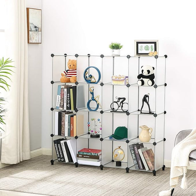 ANWBROAD Cube Storage Organizer 16 Cubes DIY Closet Cabinet Bookshelf Kids Organizers and Storage for Bedroom Closet Organizer Cubby Shelving Plastic Bookcase Office Living Room White ULCS016T - LeafyLoom
