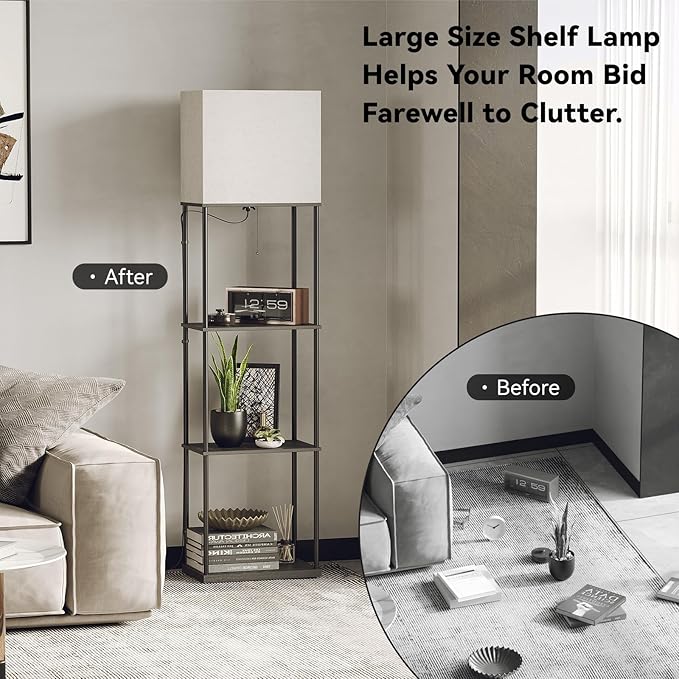 SUNMORY Large Size Floor Lamp with Shelves, 4-Tier Modern Standing Lamp with 3 Color Temperature Bulb, Tall Floor Lamp with Shelf, Corner Display Bookshelf Lamps for Living Room, Bedroom, Office - LeafyLoom