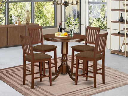 East West Furniture JAVN5-MAH-C 5 Piece Kitchen Counter Set Includes a Round Dining Table with Pedestal and 4 Linen Fabric Dining Room Chairs, 36x36 Inch, Mahogany - LeafyLoom