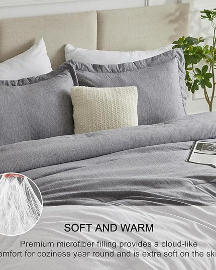 CozyLux Twin/Twin XL Comforter Set Dorm Bedding - 2 Pieces Grey Twin Extra Long Soft Luxury Cationic Dyeing Comforter for College, Gray Breathable Bed Sets with 1 Comforter and 1 Pillow Sham - LeafyLoom